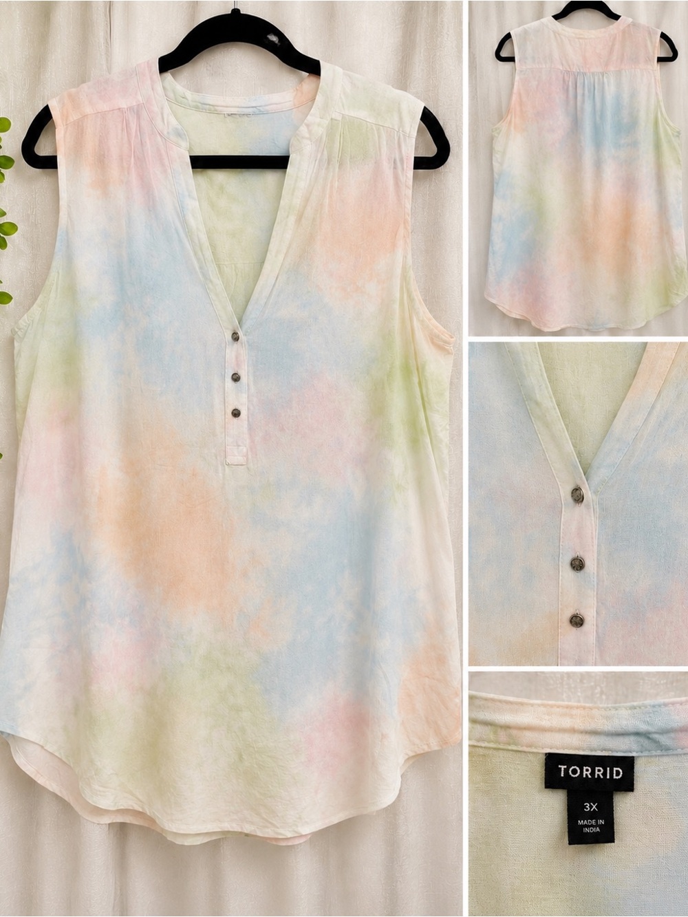 Torrid Pastel Tie-Dye Sleeveless V-Neck Top Plus Size 3X